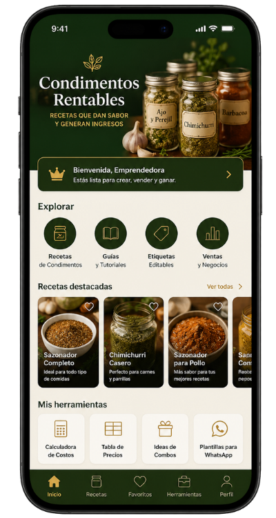 App Condimentos Rentables en el celular